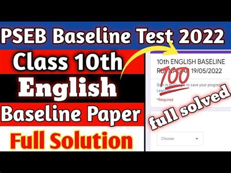 PSEB Class 10th English Baseline Test 19 May 2022 Full Solution