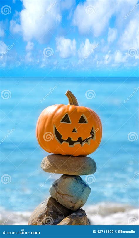 Halloween Pumpkin On The Beach Stock Photo Image 42715500