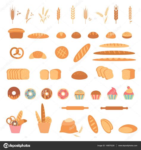 Iconos de productos de panadería y pastelería Vector de Stock de