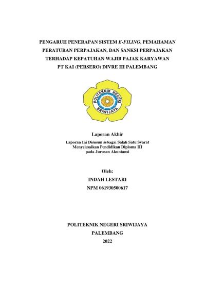 Pengaruh Penerapan Sistem E Filing Pemahaman Peraturan Perpajakan Dan