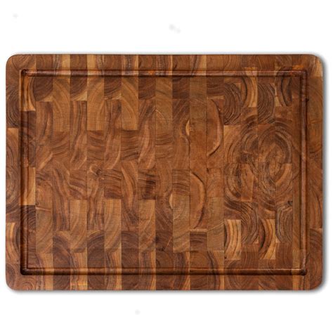 Buy XL Acacia End Grain Wood Cutting Board With Juice Grooves And