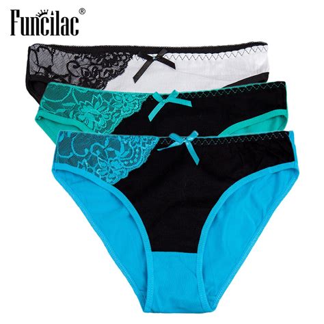 Funcilac Sexy Underwear Women Lace Patchwork Ladies Panties Cozy Cotton