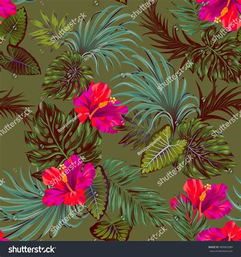 Vector Tropical Camouflage Pattern Khaki Background Stock Vector