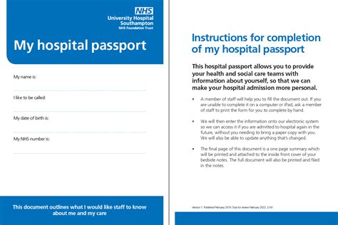 Pages From The Hospital Passport Patient Details And Instructions