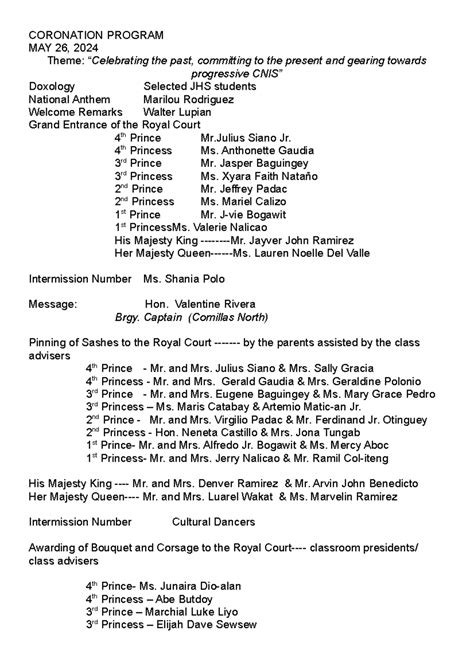 coronation sample program template coronation program