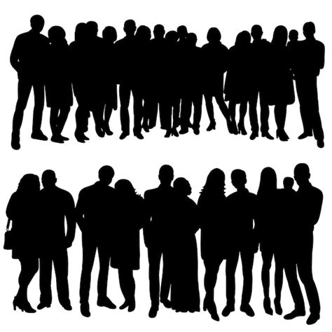 Icono Silueta Grupo De Personas Multitud Conjunto Vector Premium