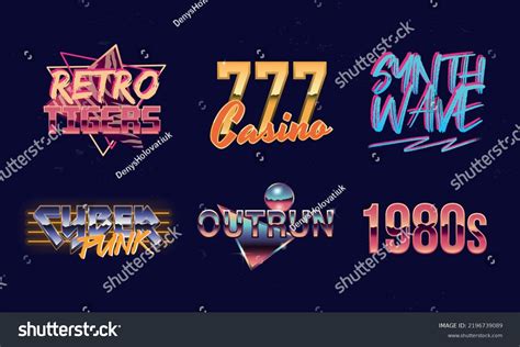 Set Retro 80s Logos Retrowave Synthwave Stock Vector Royalty Free