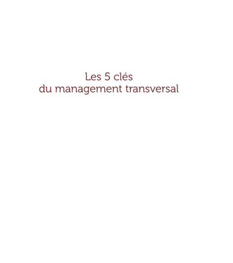 Pdf Les Cl S Du Management Transversal Multimedia Fnac