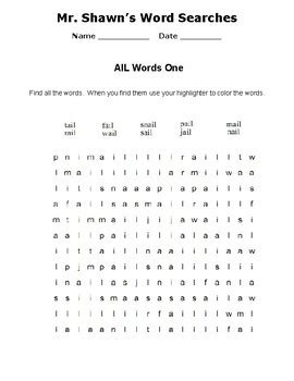 Word Searches For Emerging Developing Spellers Word Families Vowel A