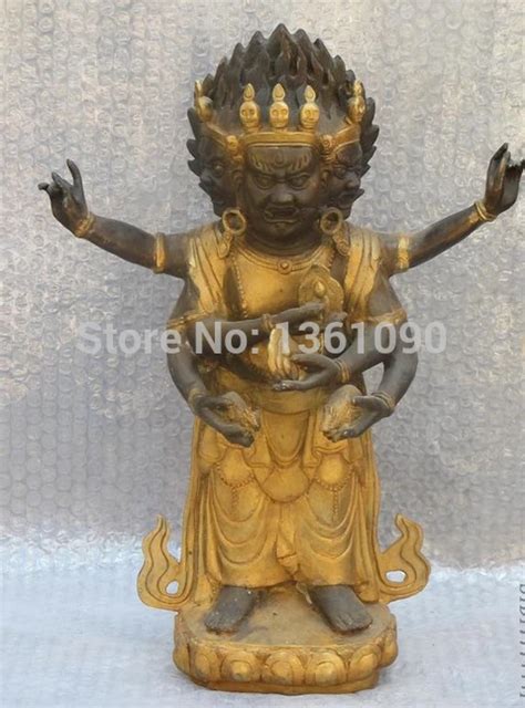 Xd 00408 17 Budismo Tibetano Bronce Dorado Seis Brazos Mahakala