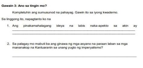 Kumpletuhin Ang Sumusunod Na Pahayag Gawin Ito Sa Iyong Kwaderno Sa