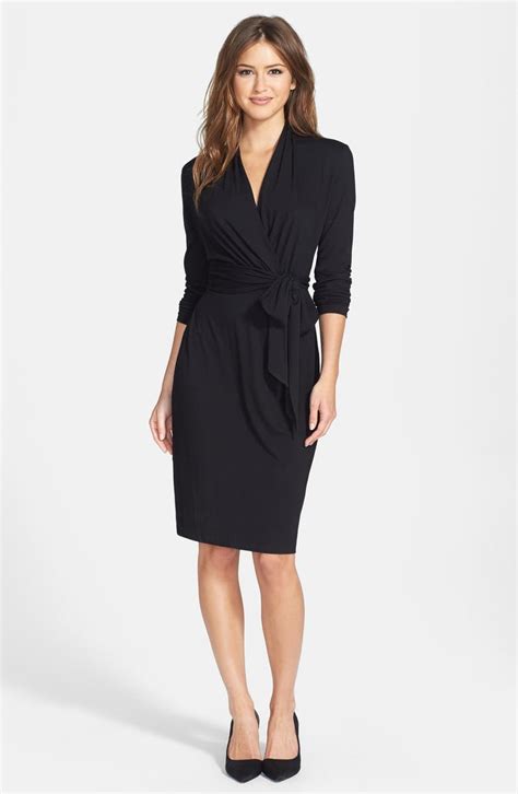 Adrianna Papell Three Quarter Sleeve Faux Wrap Dress Online Only