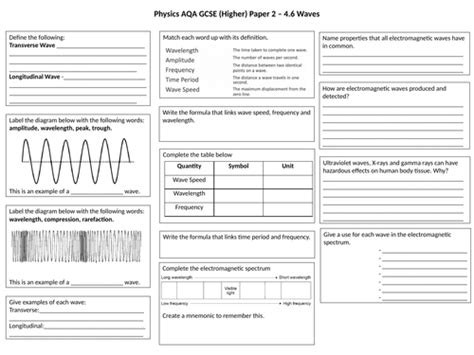 Waves A3 Revision Sheets Answers Aqa Gcse Physics Teaching Resources