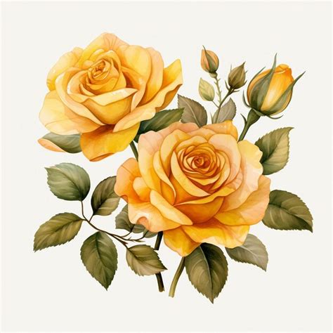 Premium Photo Watercolor Illustration Of Yellow Roses