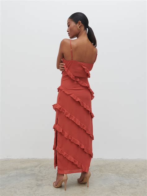 Nadine Ruffle Midaxi Dress Dusky Rose Pretty Lavish