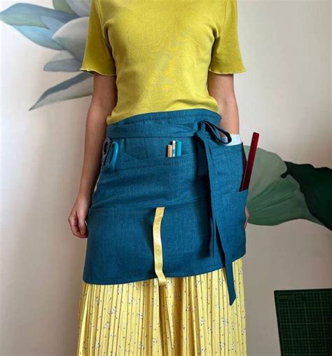 Linen Half Apron 6 Pockets Men Women Garden Waist Short Grilling Work