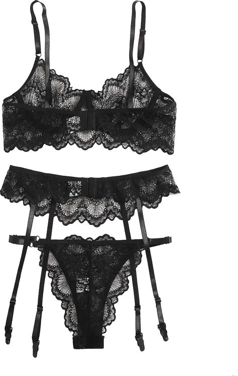 Buy Shein Women S Piece Floral Lace Lingerie Set With Garter Belts