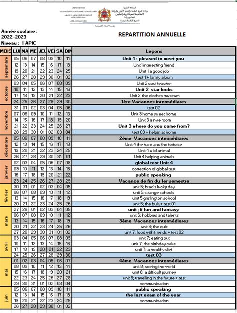 R Partition Annuelle Anglais Apic Ecole Assafa