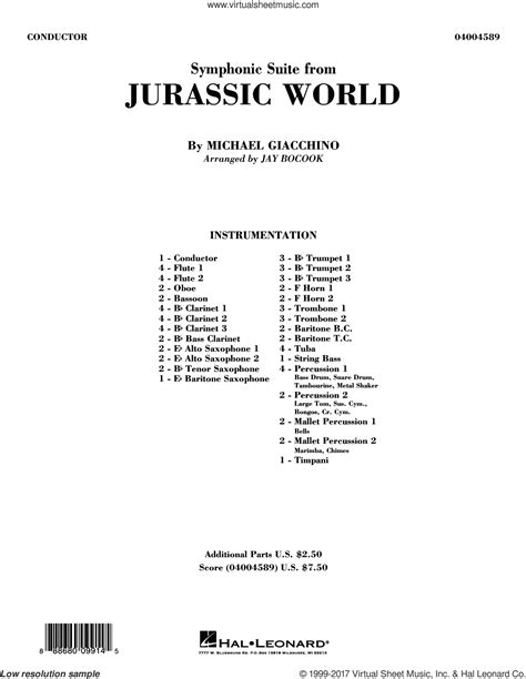 Jurassic World Symphonic Suite Sheet Music Complete Collection For Concert Band