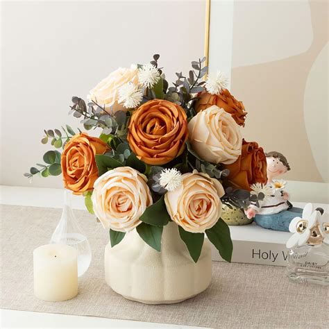 Naweida Silk Roses Artificial Flowers In Vase Fake Flowers With Vase