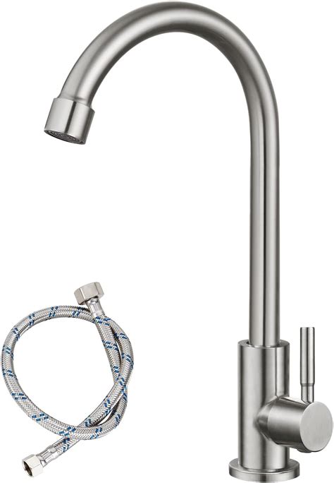 Cold Water Only Faucet 1 Hole Gooseneck Kitchen Sink Taps With 360 Degree Swivel Spout Lead Free