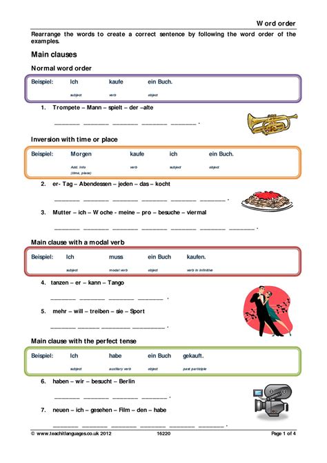 Word Order Worksheet Grammar Ks4 German Teaching Resource Teachit