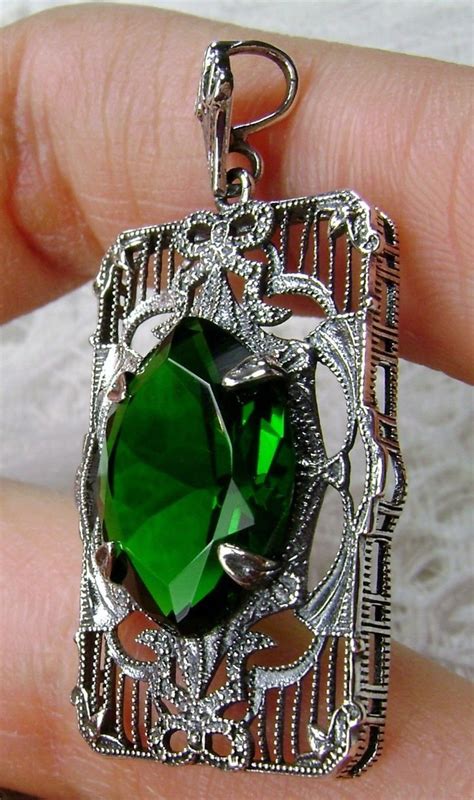 Marquise Emerald Green Pendant/ Solid Sterling Silver/ | Etsy