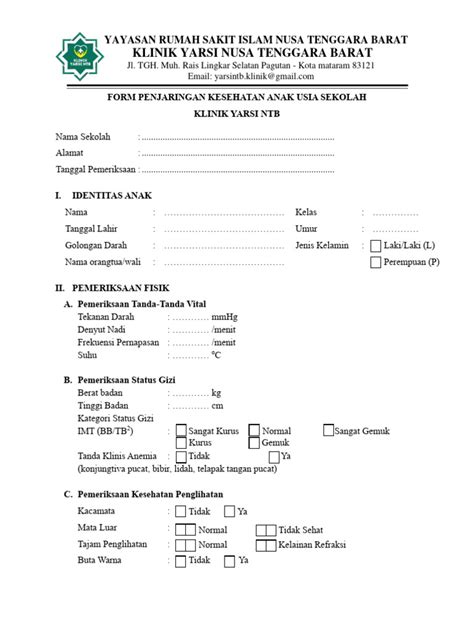 Form Penjaringan Kesehatan Anak Usia Sekolah Pdf