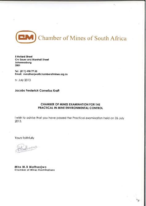 Chamber Of Mines Practical In Mine Environmental Control Certificate