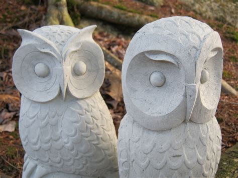 Owls Cast Stone Garden Owl Statues Two Concrete Owls Pair Of Cement