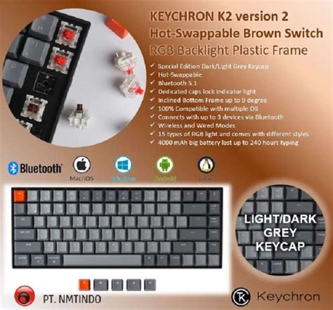 Jual Keychron K Version Hot Swappable RGB Backlight Plastic Frame Light Dark Grey Keycap