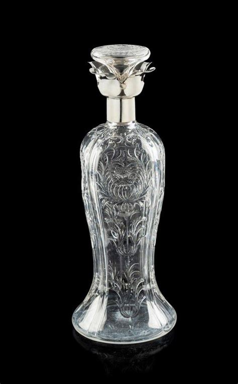 Intaglio Cut Rock Crystal Whisky Decanter With Silver Collar Alcohol