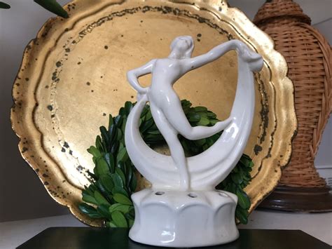 Art Deco Flower Frog Art Deco Nude Scarf Dancer Flower Frog Vintage Ceramic Flower Frog