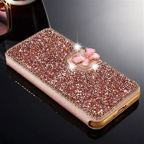 CreatValu Luxury Crystal Bling Diamond Rhinestone Flip PU Leather