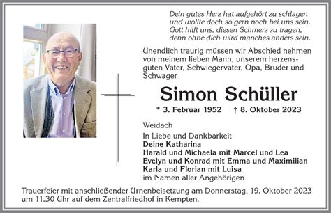 Traueranzeigen von Simon Schüller Allgäuer Zeitung