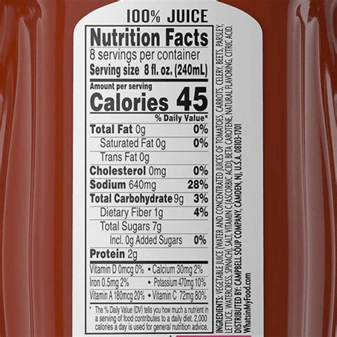 43 V8 Juice Nutrition Facts Label