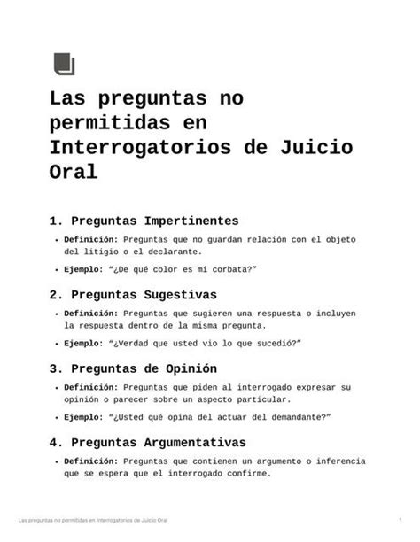 Preguntas No Permitidas En Interrogatorios De Juic Liliana Pardo