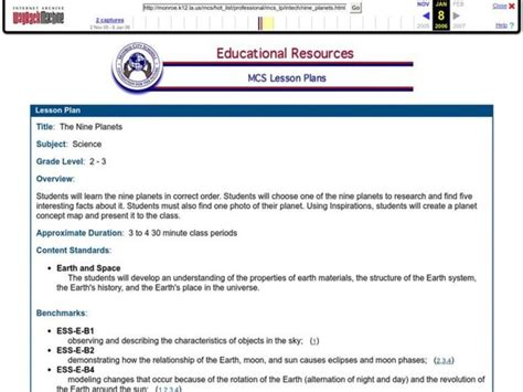 The Nine Planets Lesson Plan for 2nd - 3rd Grade | Lesson Planet 