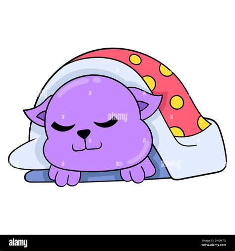 Cute Cat Is Fast Asleep In The Blanket Vector Illustration Art Doodle