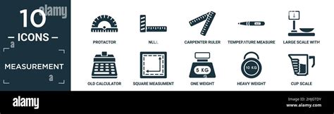 conjunto de iconos de medición rellenos contienen un protactor plano