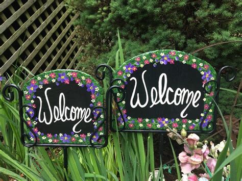 Purple Pink White Flower Border Address Slate Welcome Sign Etsy