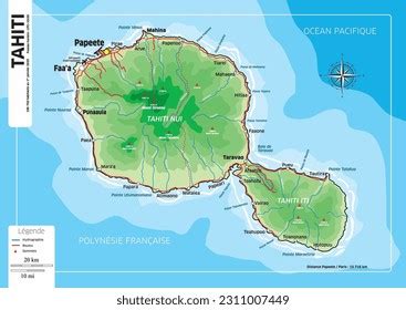 Detailed Map Tahiti Island French Polynesia Stock Vector Royalty Free