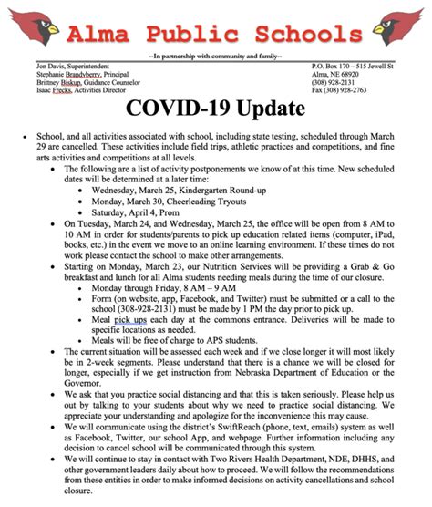 COVID-19 Update | Alma Public Schools