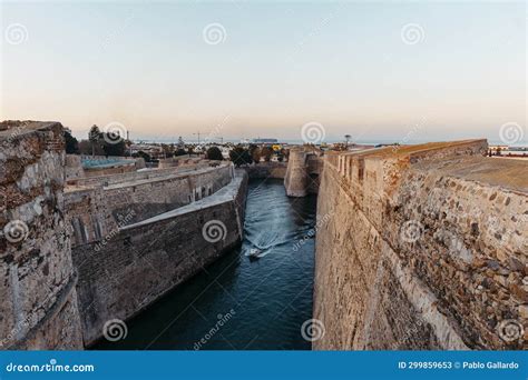 General View Of The Moat Of The Royal Walls Of Ceuta At Sunset While A