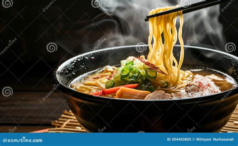 Steam Rises From A Piping Hot Bowl Of Noodle Soup Ai Generative Stock Illustration
