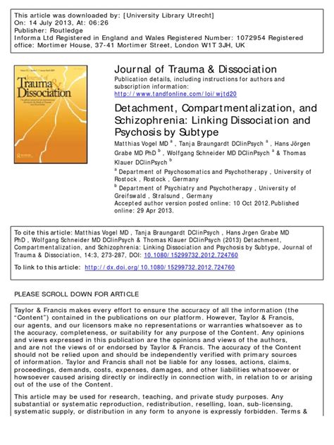 Detachment | PDF | Dissociation (Psychology) | Schizophrenia