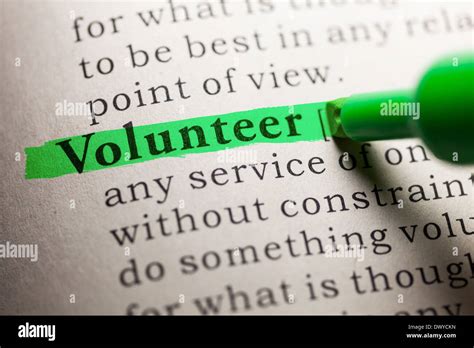 Fake Dictionary Definition Of The Word Volunteer Stock Photo Alamy