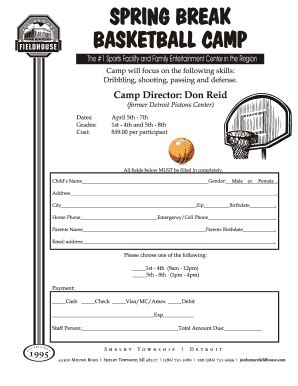 Fillable Online Camp Director Don Reid Joe Dumars Fieldhouse Fax