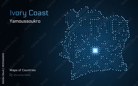 Ivory Coast Map With A Capital Of Yamoussoukro Shown In A Microchip