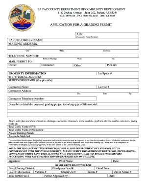 Fillable Online Co La Paz Az APPLICATION FOR A GRADING PERMIT La Paz